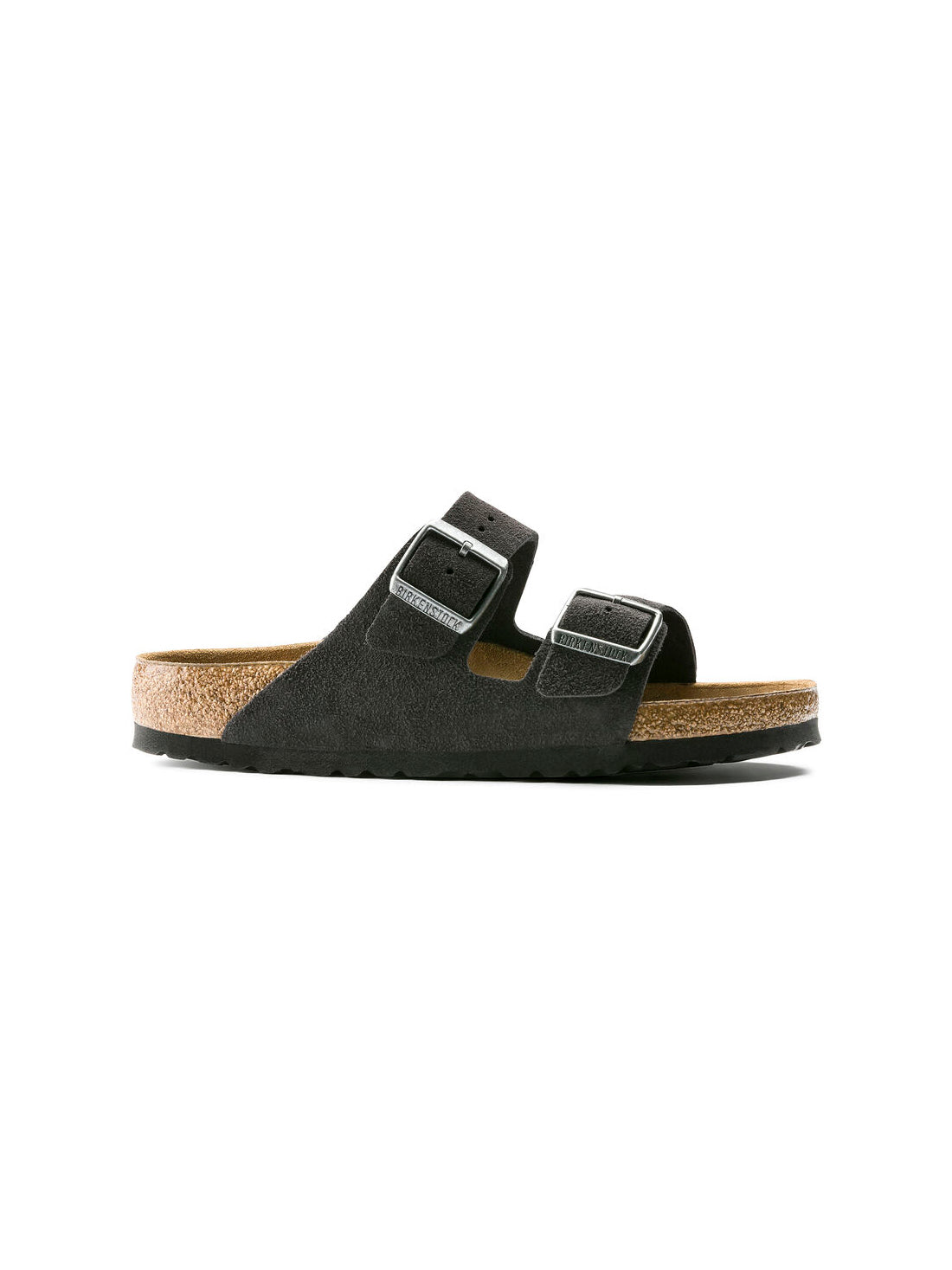 birkenstock arizona soft footbed sandal in suede leather velvet gray narrow