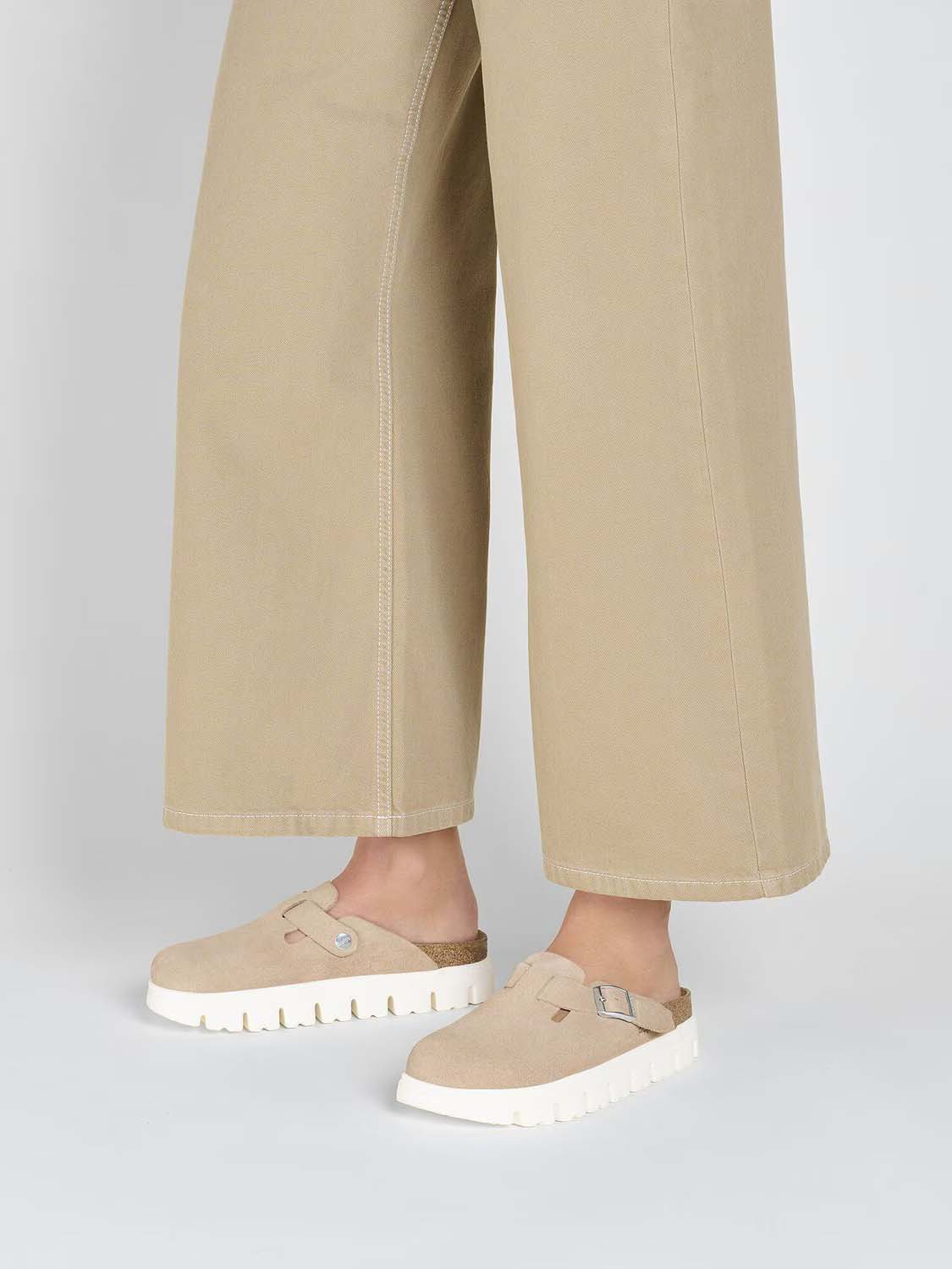 BIRKENSTOCK Boston Chunky Suede Leather Warm Sand Narrow