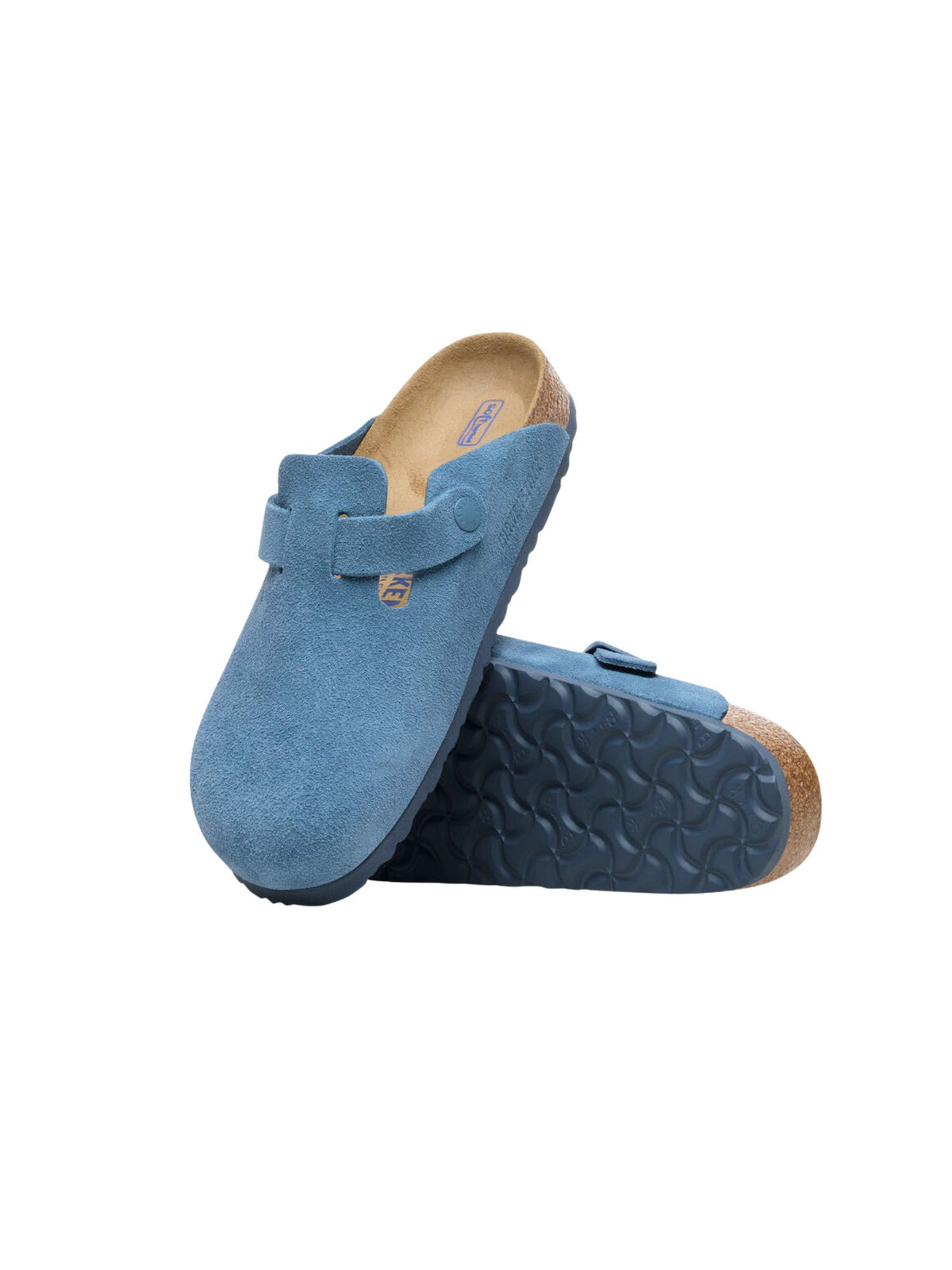 birkenstock boston soft footbed suede clog in elemental blue-pair view