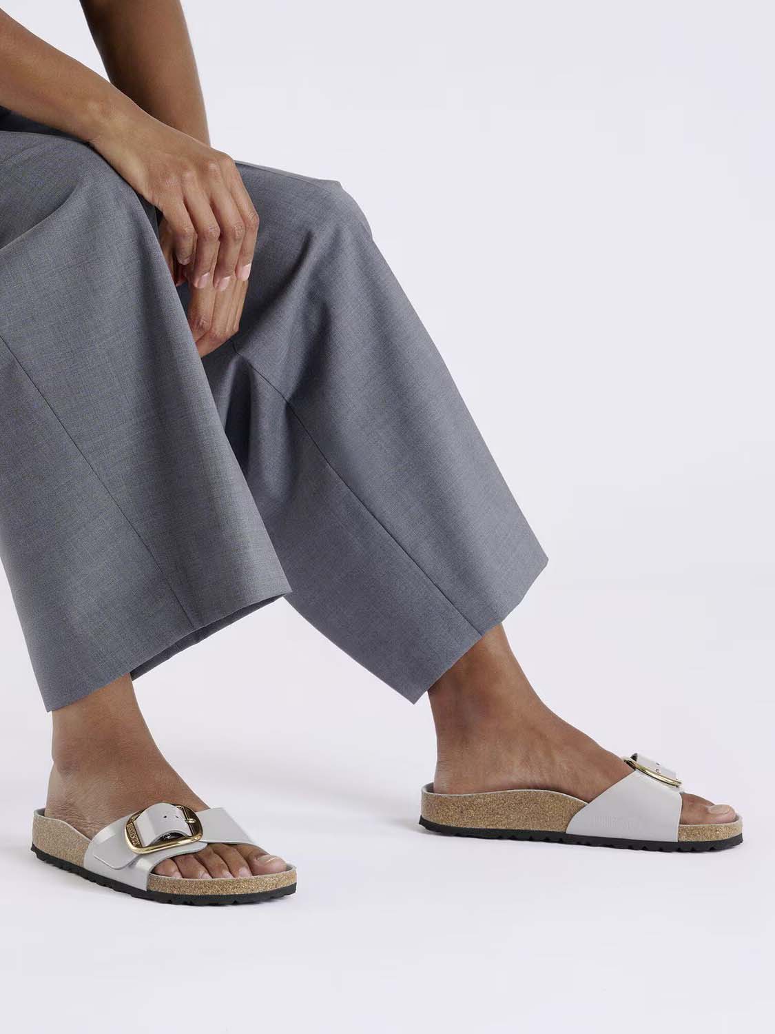 BIRKENSTOCK Madrid Big Buckle Natural Patent Leather High-Shine Stone Coin Narrow