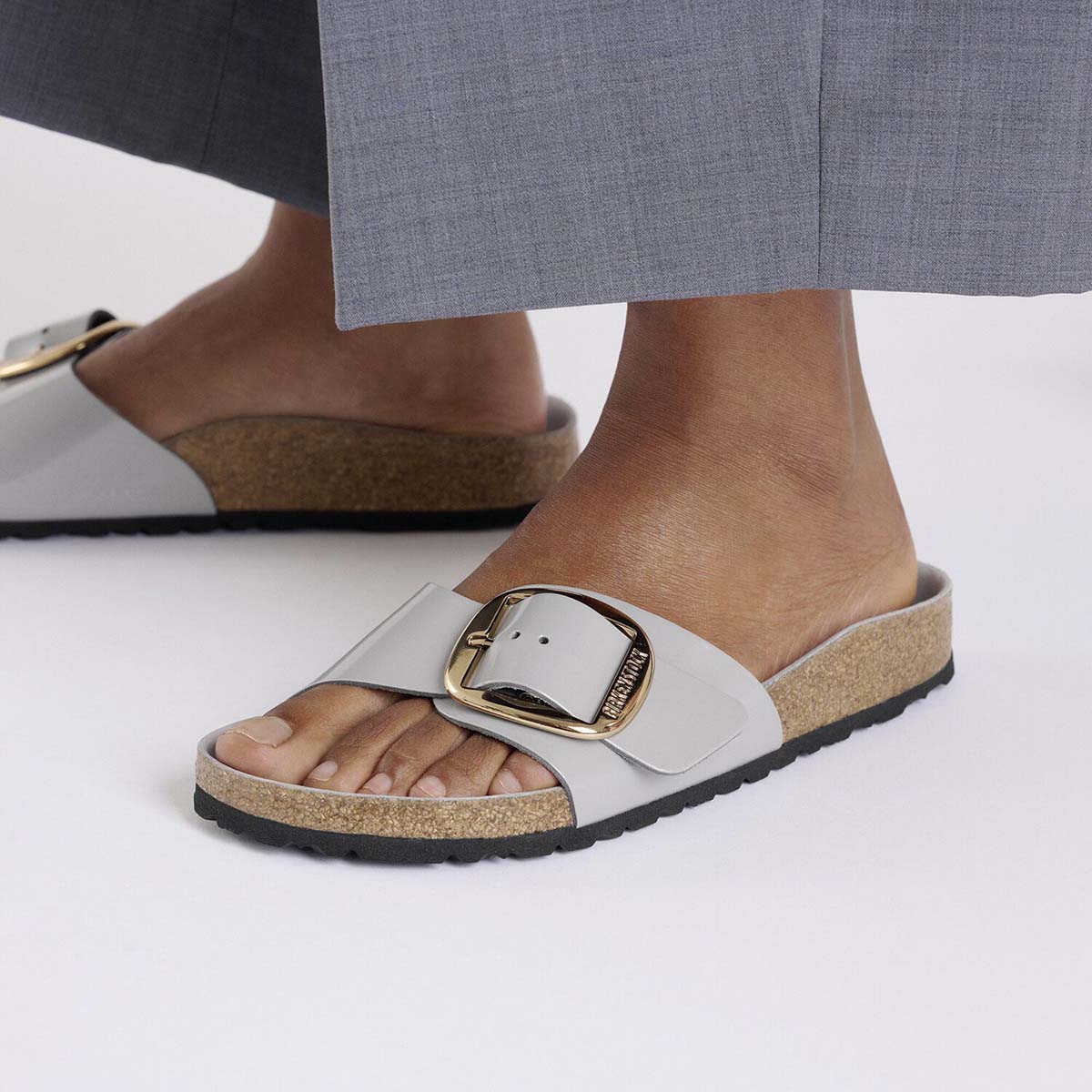 BIRKENSTOCK Madrid Big Buckle Natural Patent Leather High-Shine Stone Coin Narrow