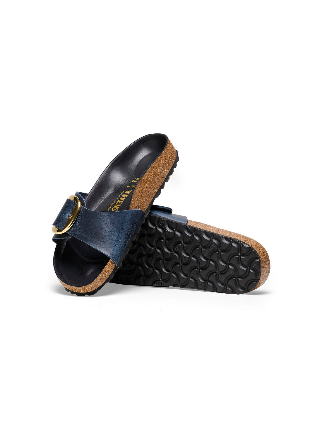 birkenstock madrid big buckle sandal in blue oiled leather narrow