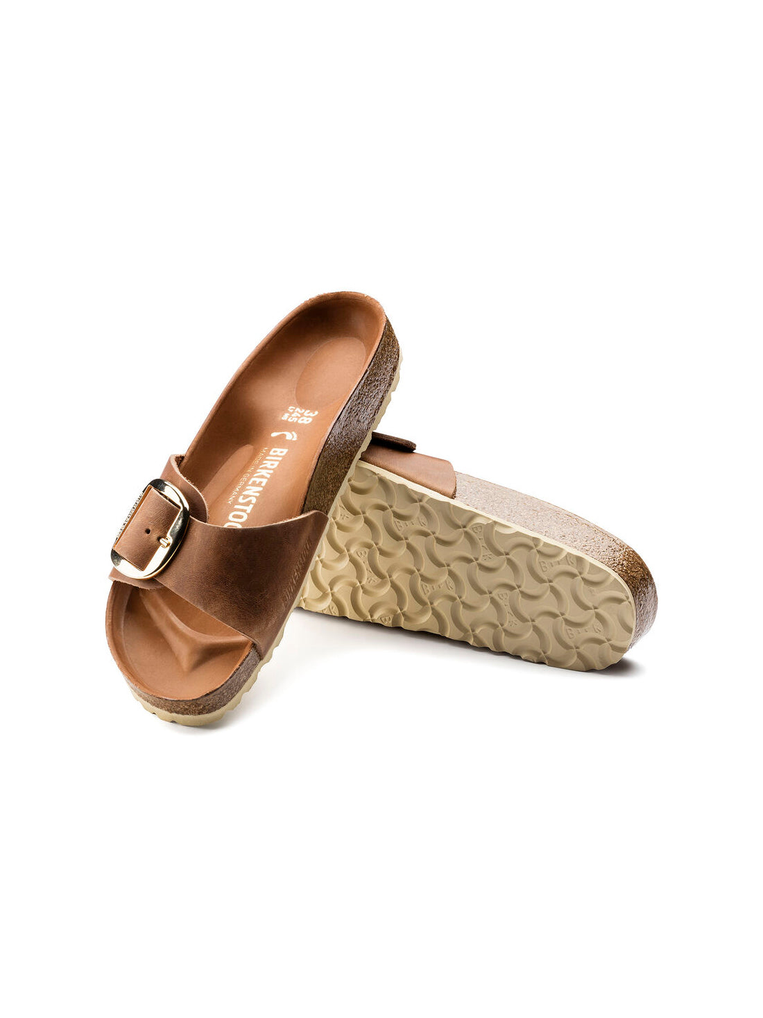 birkenstock madrid big buckle sandal in cognac oiled leather narrow