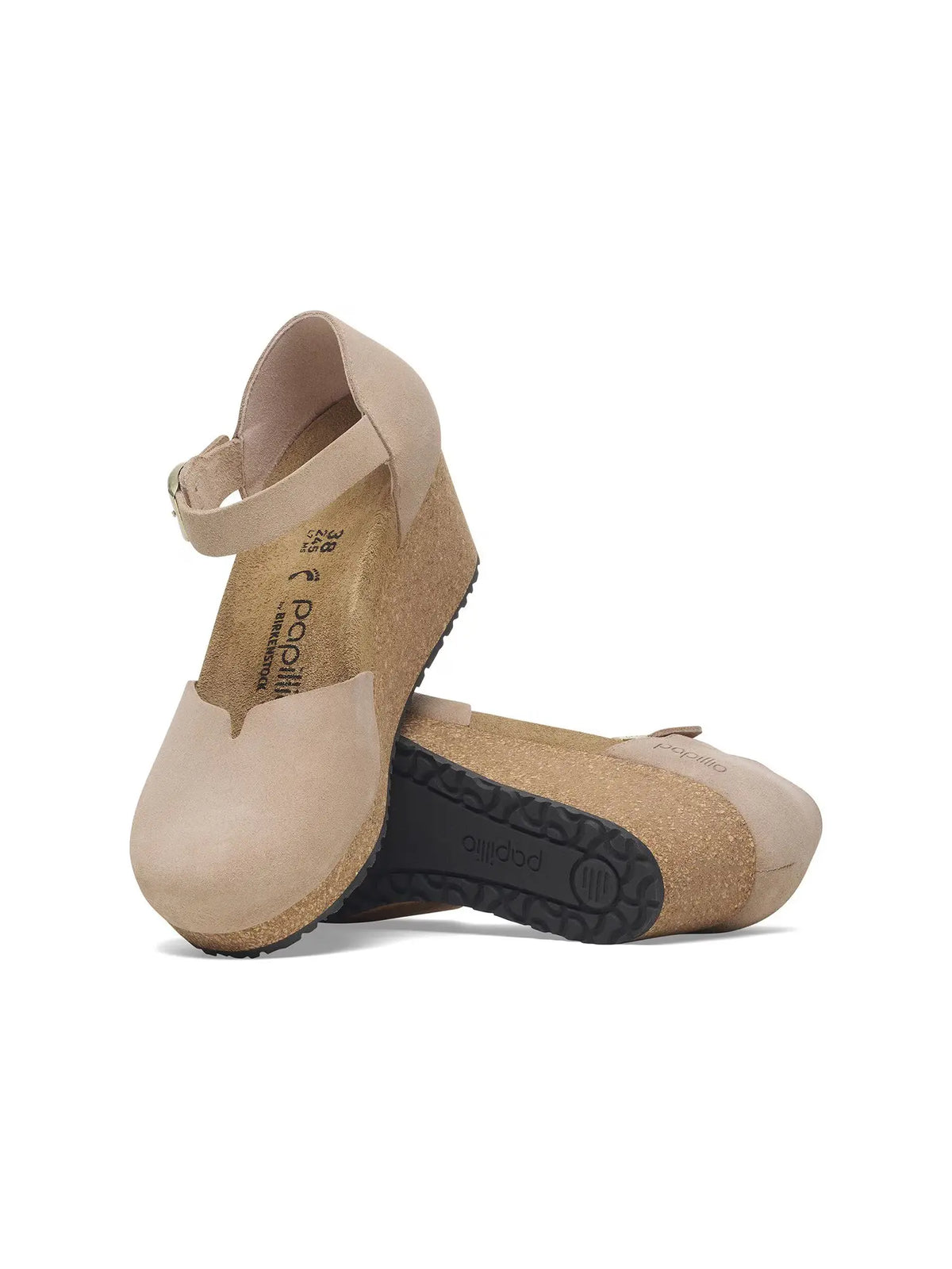 BIRKENSTOCK Mary Ankle Strap Wedge Sandal Suede Leather Warm Sand Narrow