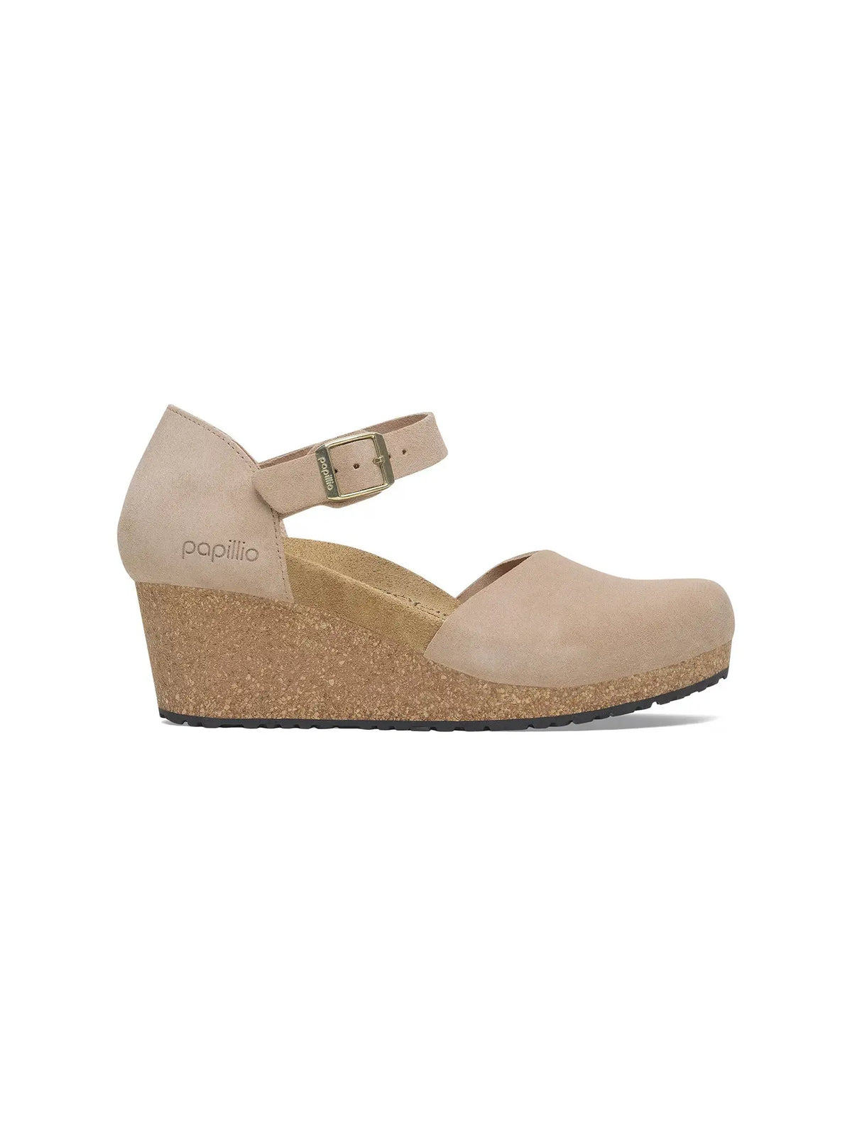 BIRKENSTOCK Mary Ankle Strap Wedge Sandal Suede Leather Warm Sand Narrow