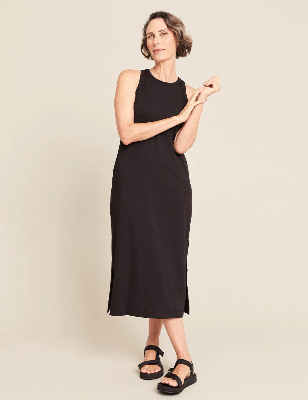 boody racerback dress in black front view