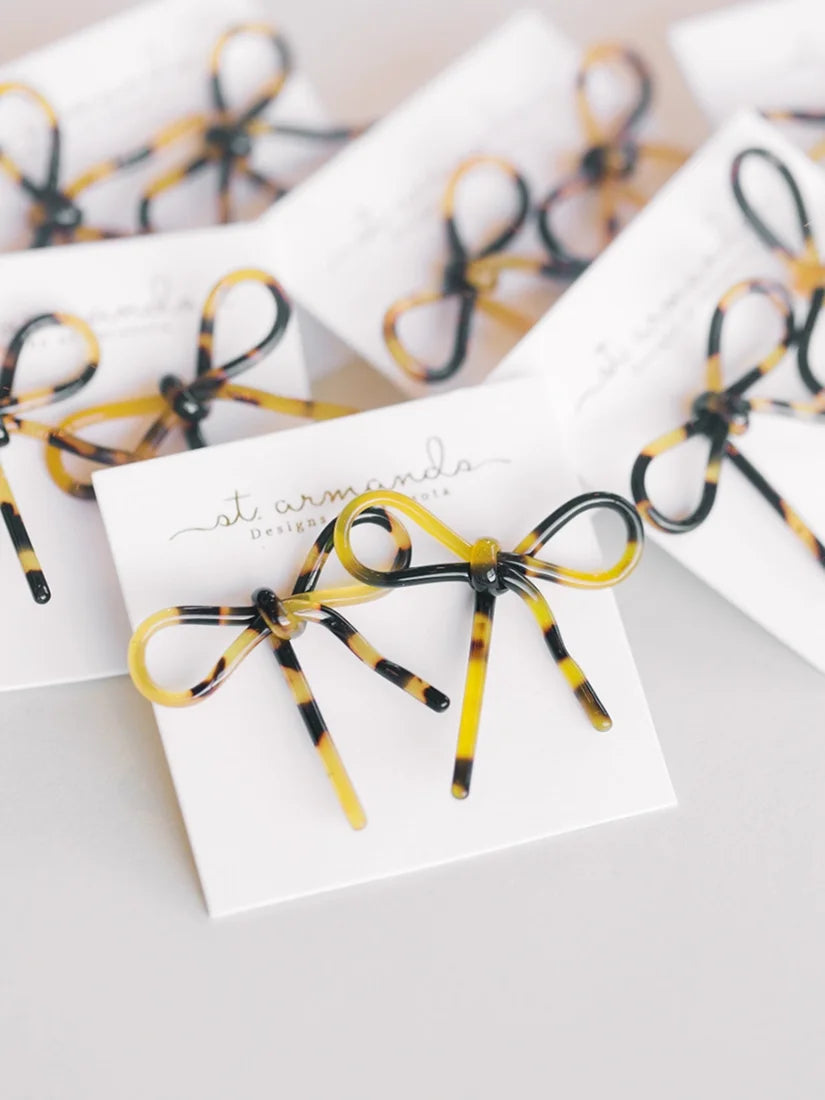 Brown Tortoise Bow Stud Earrings