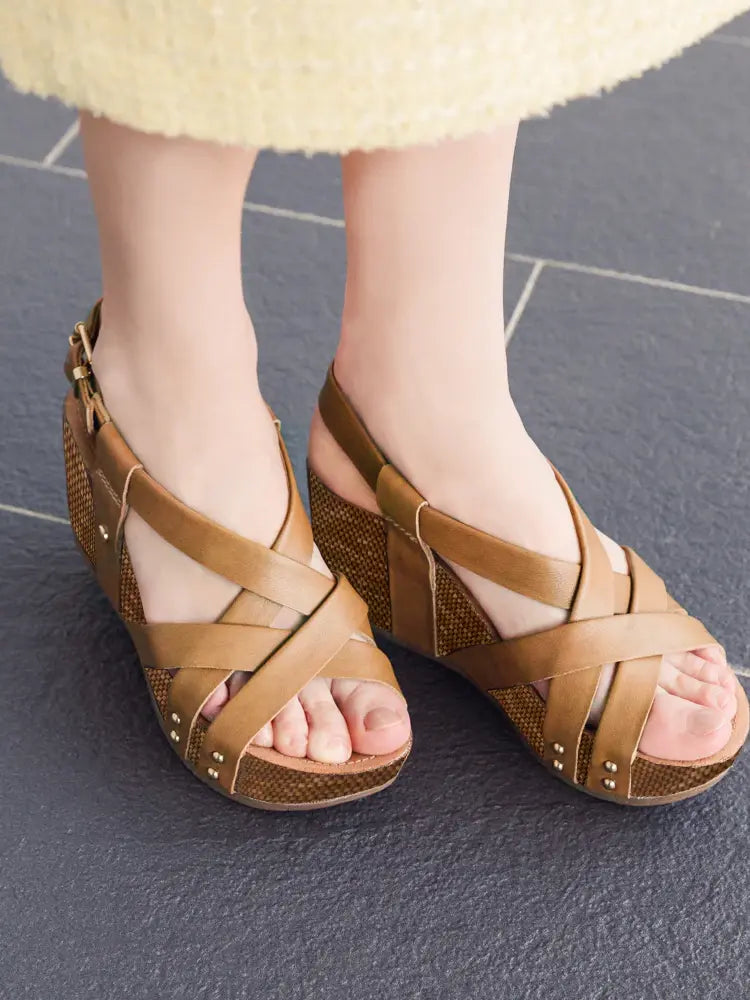 Bussola Felipa Cross Straps Wedge Sandals Camel Deepelle Bussole Formentera Cross Straps Wedge Sandals