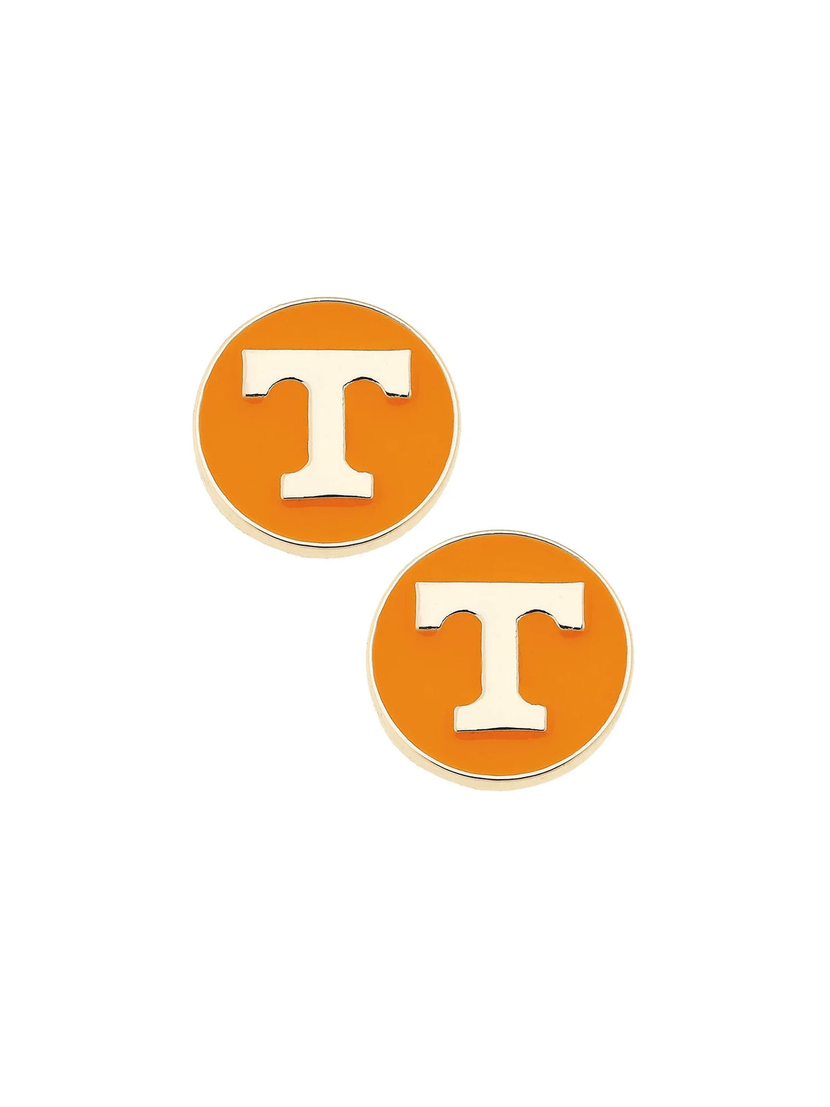 Canvas Style Tennessee Vols Logo Circle Stud Earrings Orange Shiny Gold