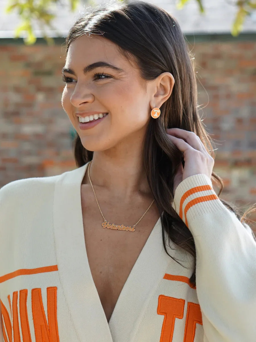 Canvas Style Tennessee Vols Logo Circle Stud Earrings Orange Shiny Gold