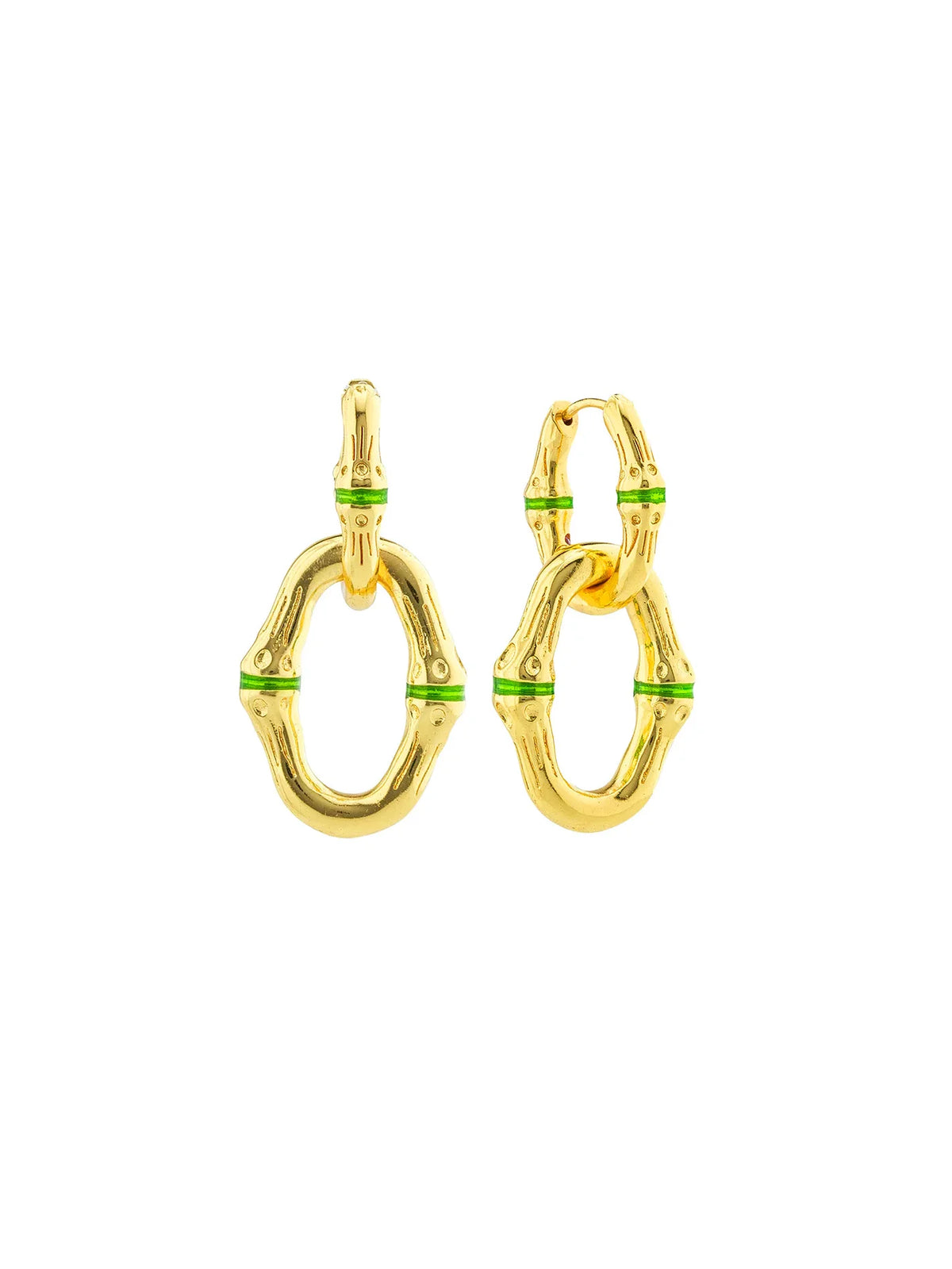 Capucine De Wulf Bangkok Bamboo Link Earrings Gold Green Enamel