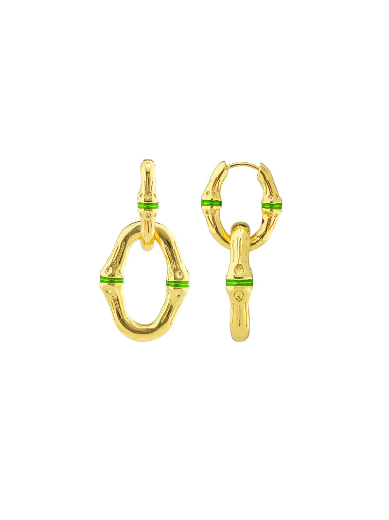 Capucine De Wulf Bangkok Bamboo Link Earrings Gold Green Enamel