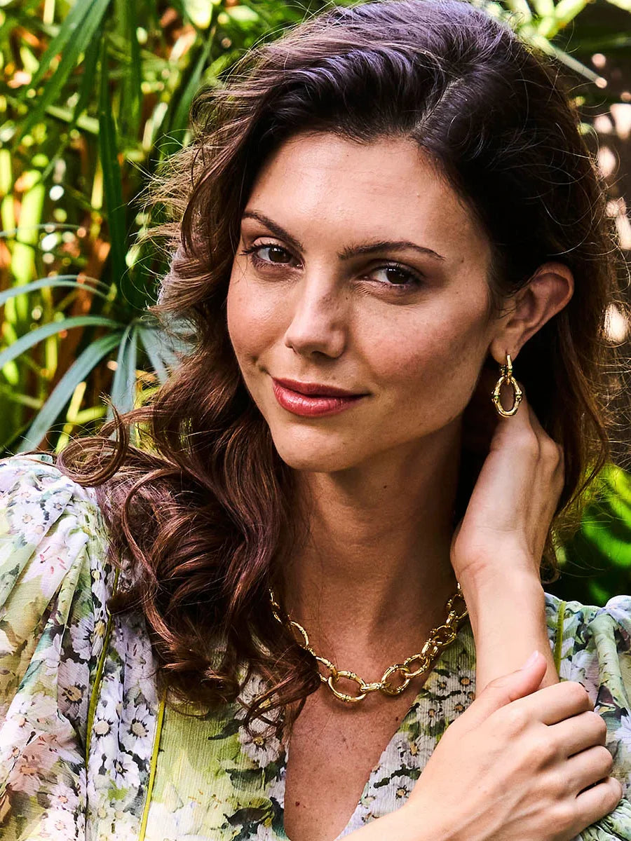 Capucine De Wulf Bangkok Bamboo Link Earrings Gold Green Enamel
