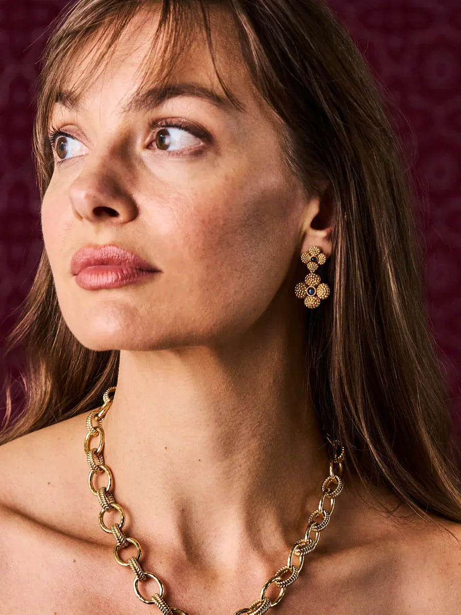 Capucine De Wulf Berry Clover Convertible Duo Earrings Gold Blue Labradorite