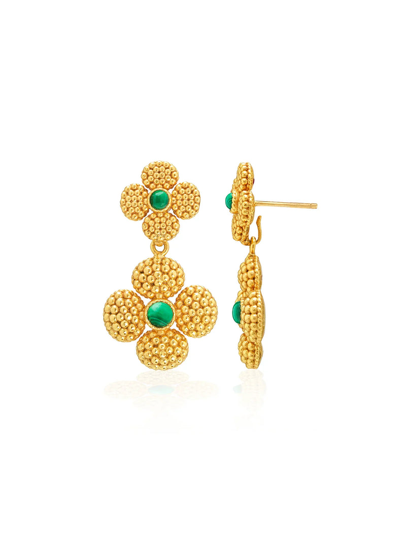 Capucine De Wulf Berry Clover Convertible Duo Earrings Gold Malachite