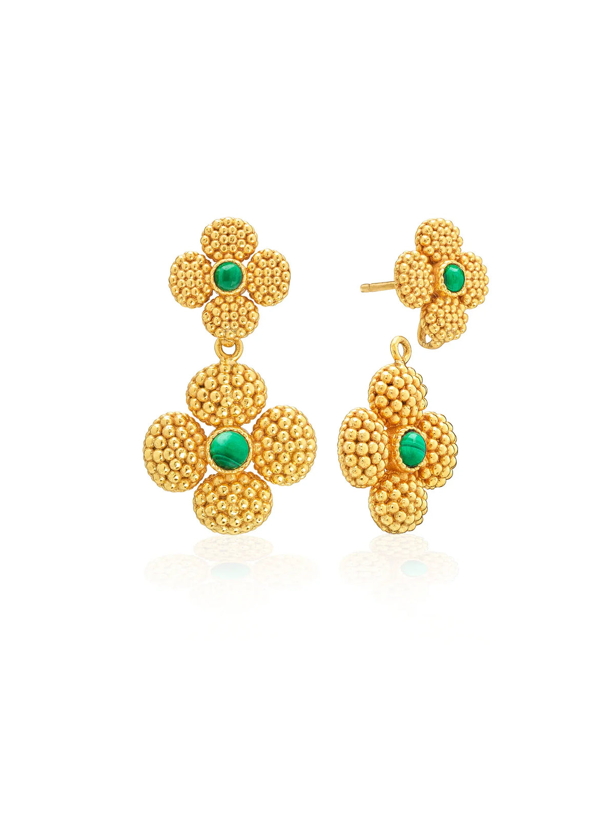 Capucine De Wulf Berry Clover Convertible Duo Earrings Gold Malachite