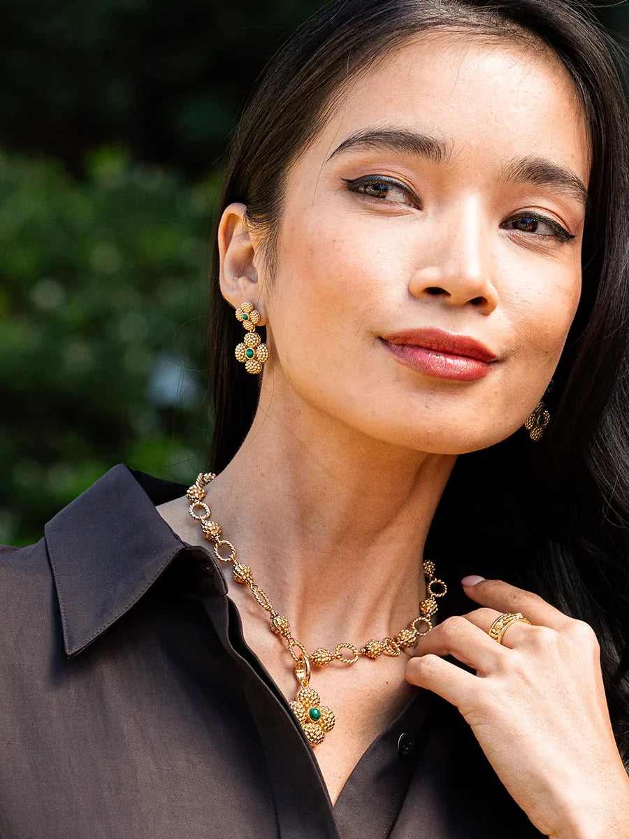 Capucine De Wulf Berry Clover Convertible Duo Earrings Gold Malachite