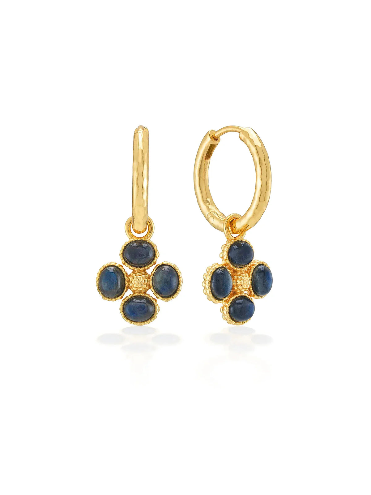 Capucine De Wulf Berry Clover Charm Hoop Earrings Gold Blue Labradorite