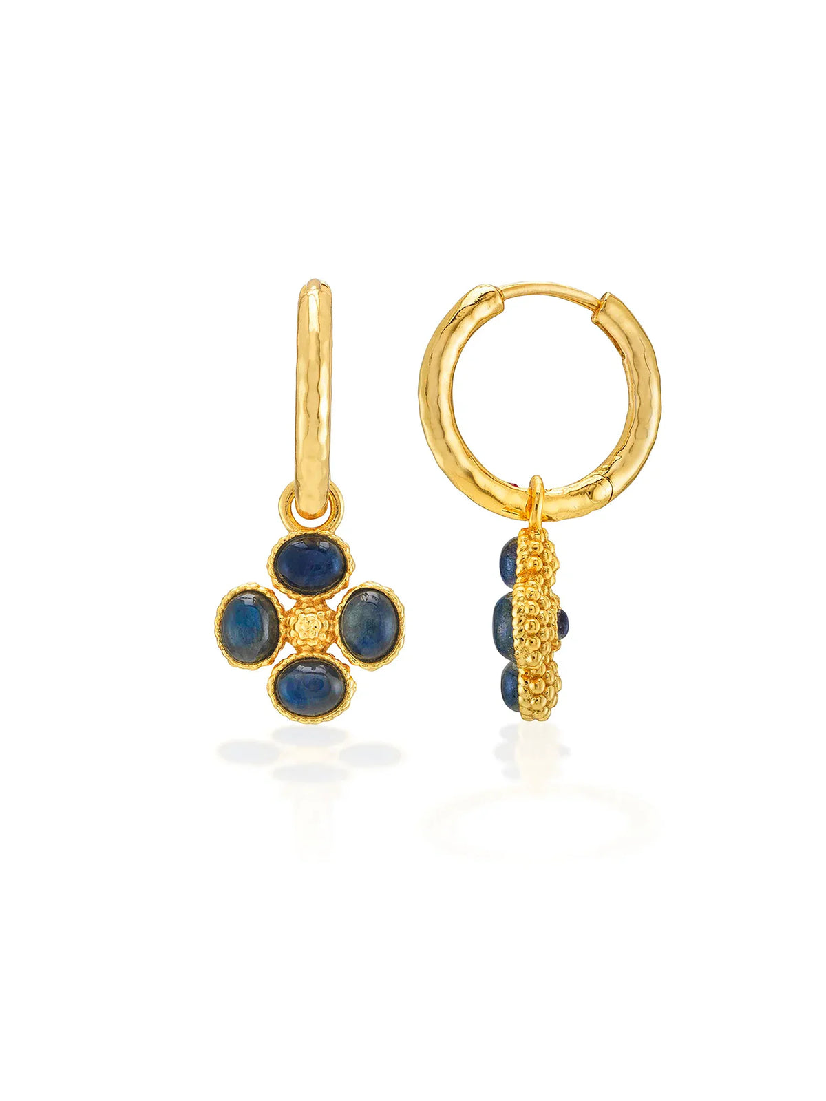 Capucine De Wulf Berry Clover Charm Hoop Earrings Gold Blue Labradorite