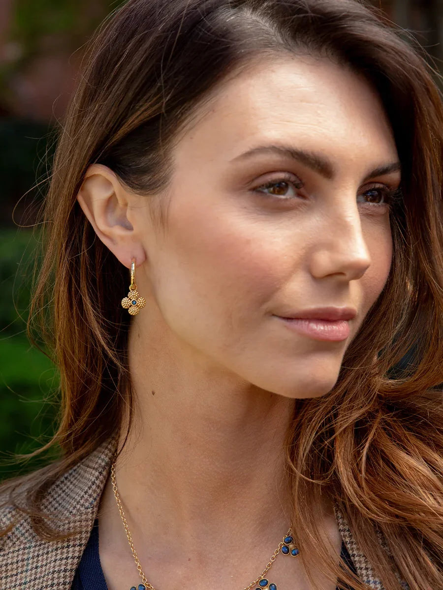 Capucine De Wulf Berry Clover Charm Hoop Earrings Gold Blue Labradorite