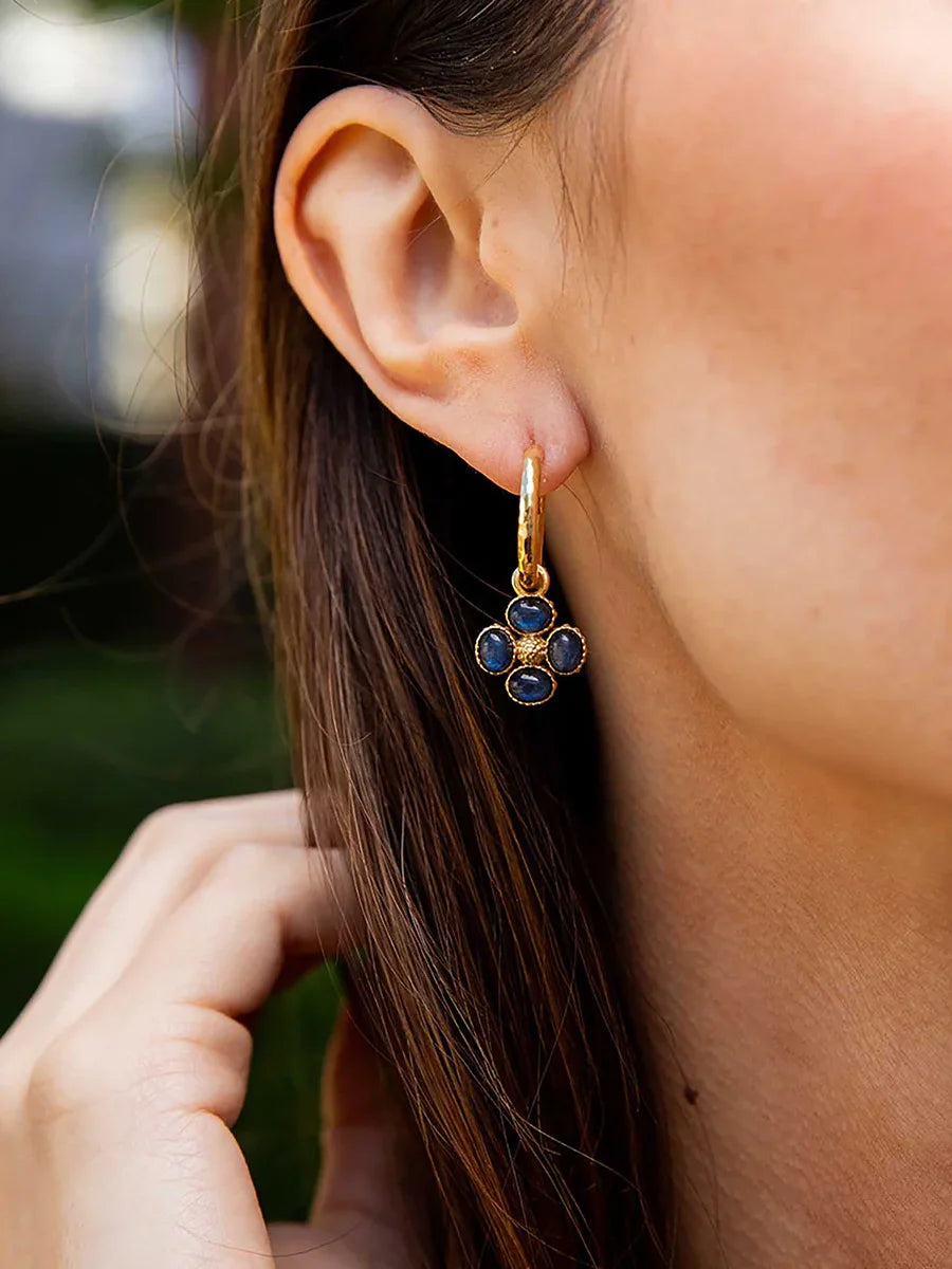 Capucine De Wulf Berry Clover Charm Hoop Earrings Gold Blue Labradorite