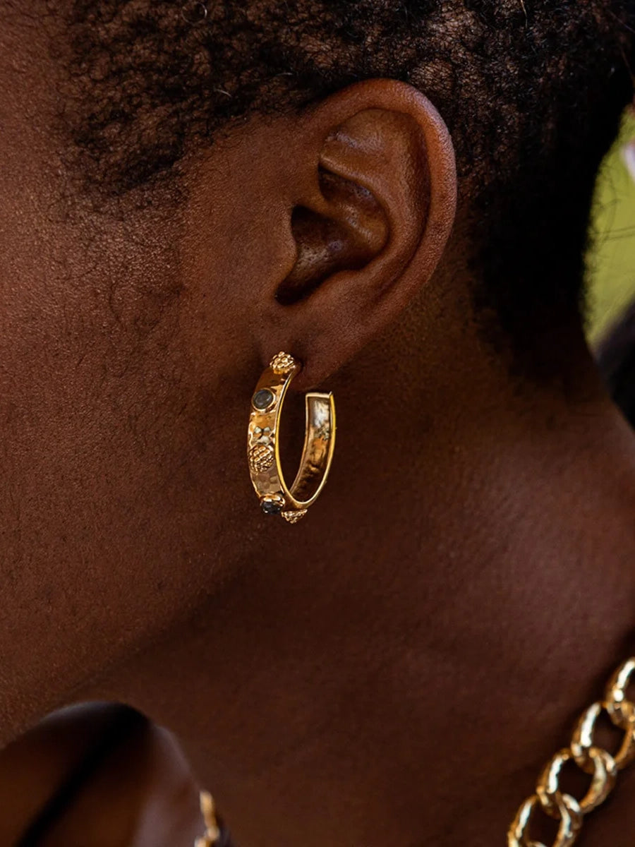 capucine de wulf cleopatra hoop earrings in gold blue labradorite-model view