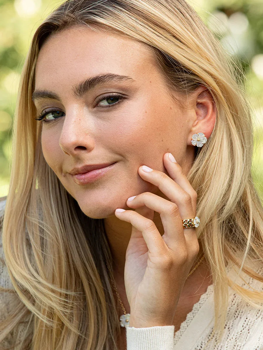 Capucine De Wulf Mermaid Garden Petite Stud Earrings Gold Mother-of-Pearl