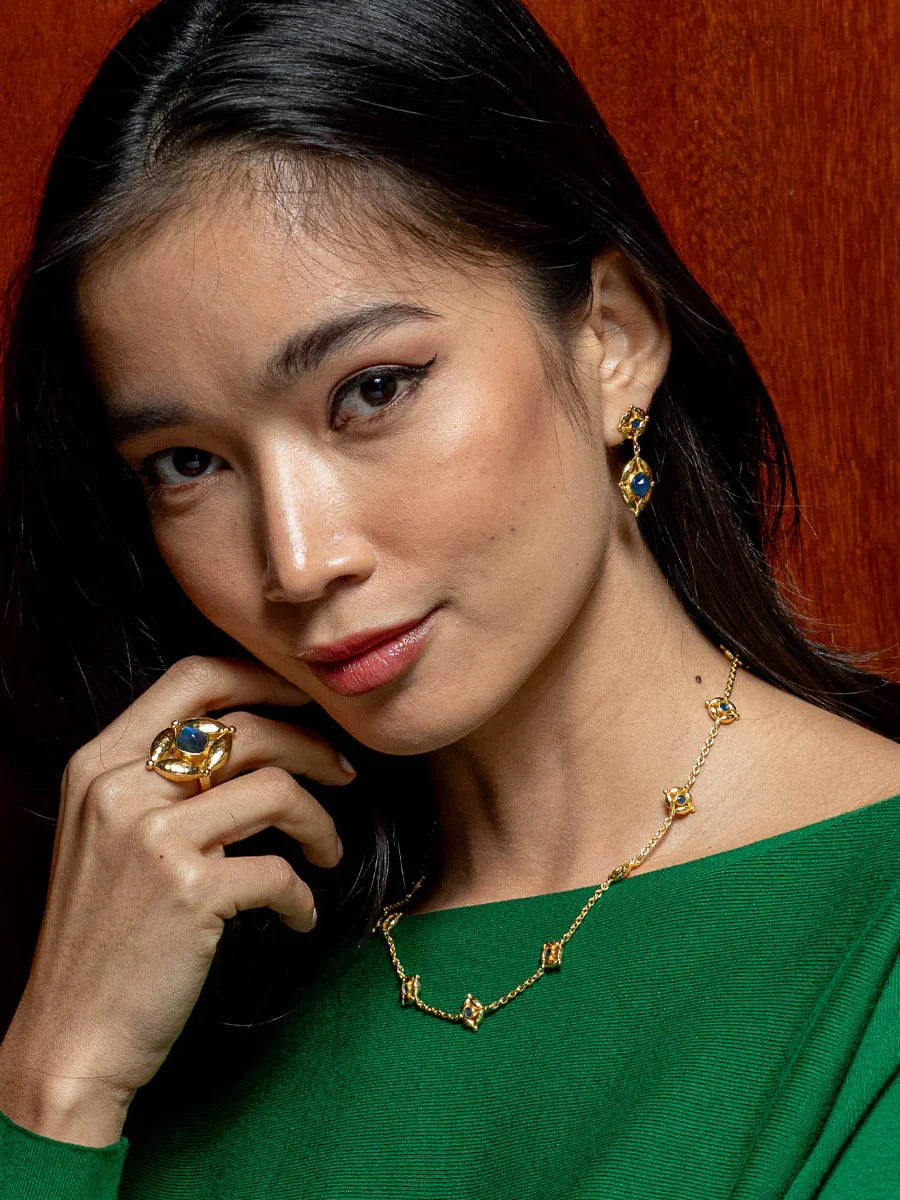 Capucine De Wulf Mystic Eye Post Drop Earrings Gold Blue Labradorite