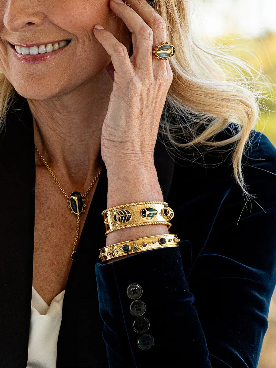 Capucine De Wulf Scarab Family Cuff Gold Blue Labradorite Black Agate