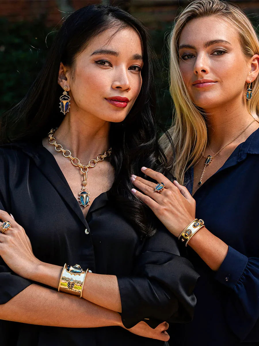 Capucine De Wulf Scarab Family Cuff Gold Blue Labradorite Black Agate