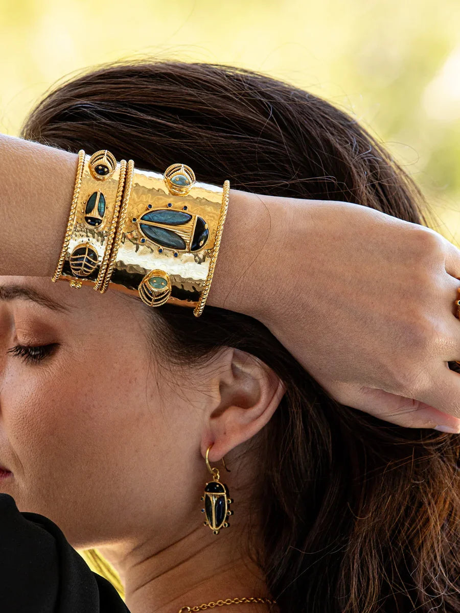 Capucine De Wulf Scarab Family Cuff Gold Blue Labradorite Black Agate