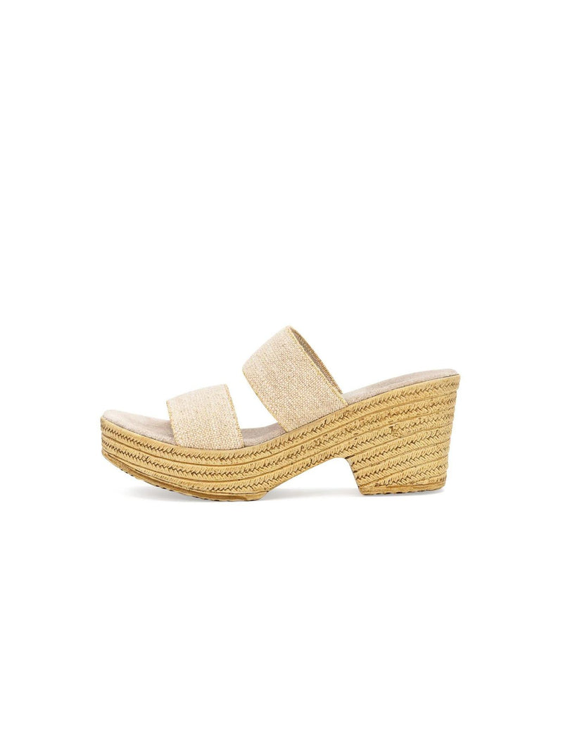 charleston shoe co thea chunky heel sandal in gold shimmer-side view