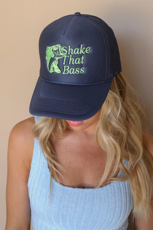 charlie southern shake that bass trucker hat in navy and lime-front