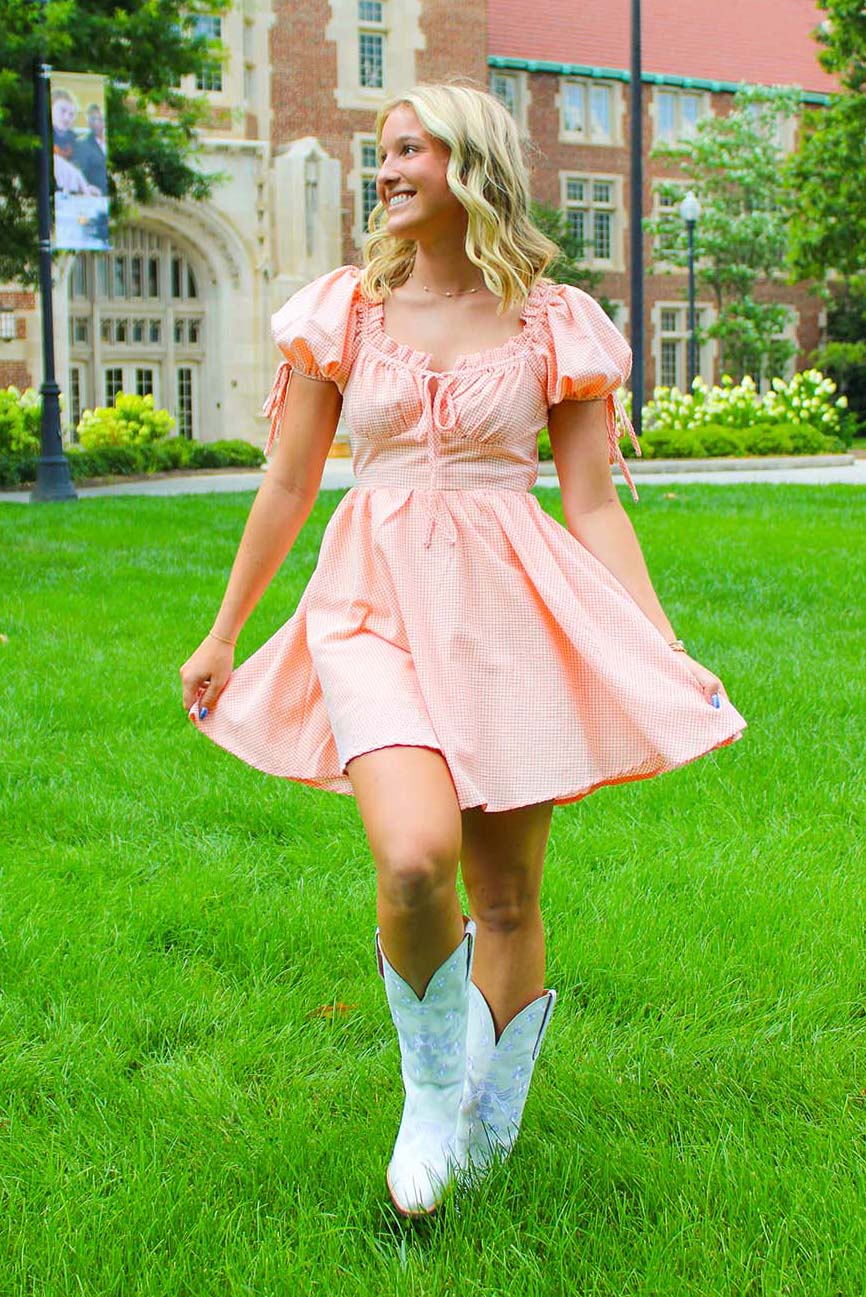 open lace back dress Orange & White Check Mini Dress main image 0