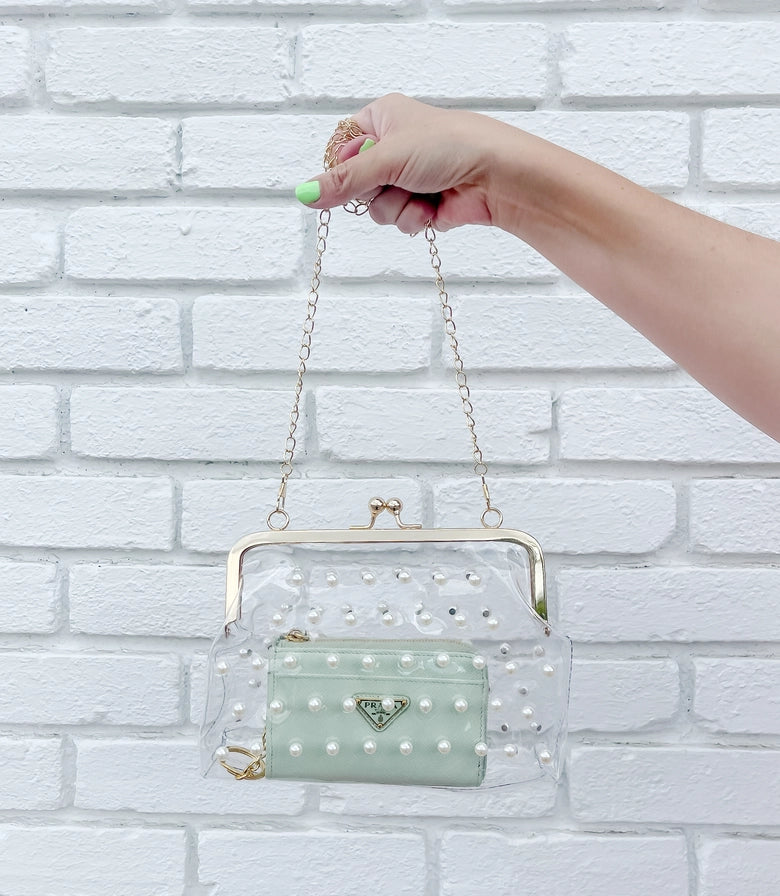clear bag with pearl detail