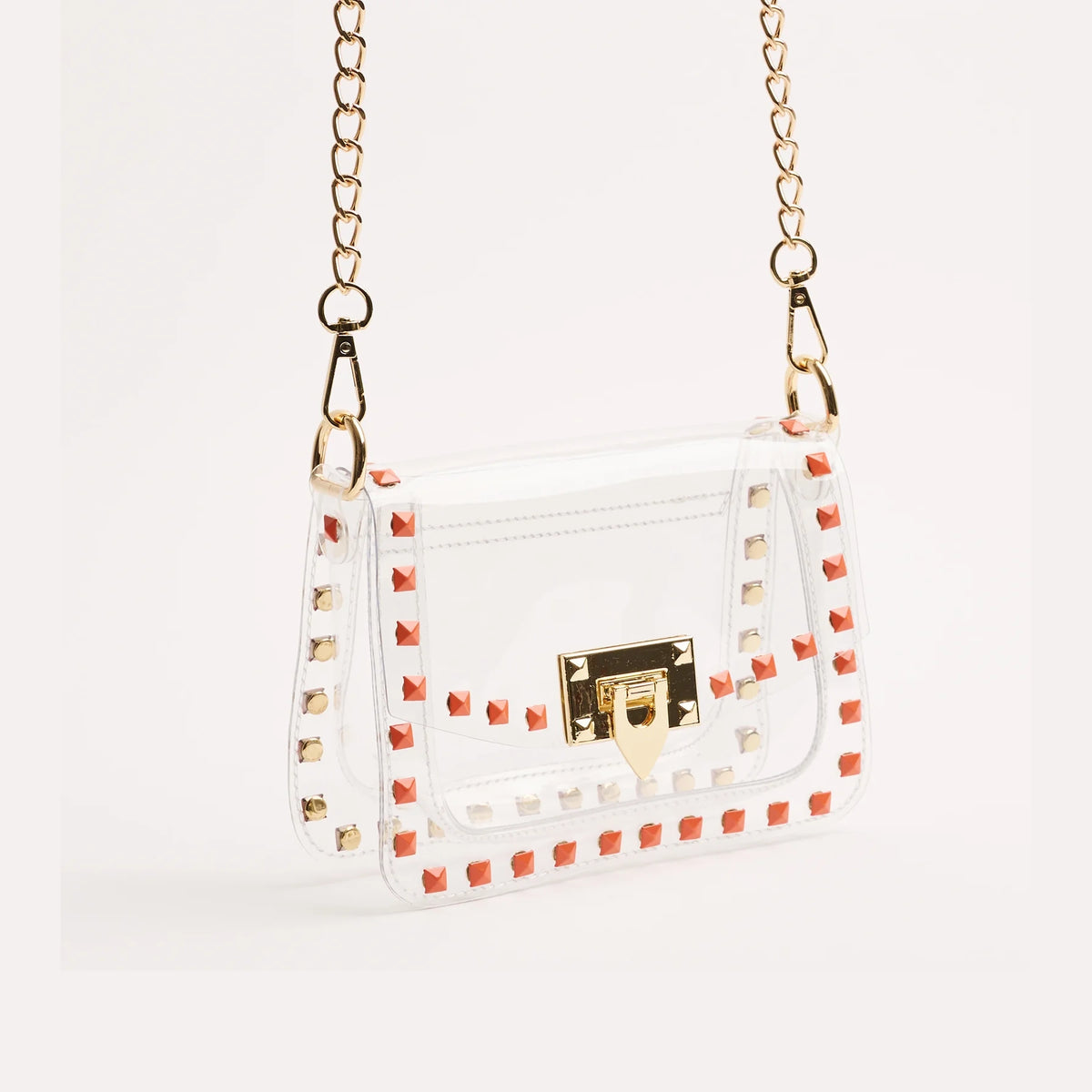 Clearly Handbags The Jackie Clear Crossbody Bag Gold Orange Stud Stadium Approved Bag
