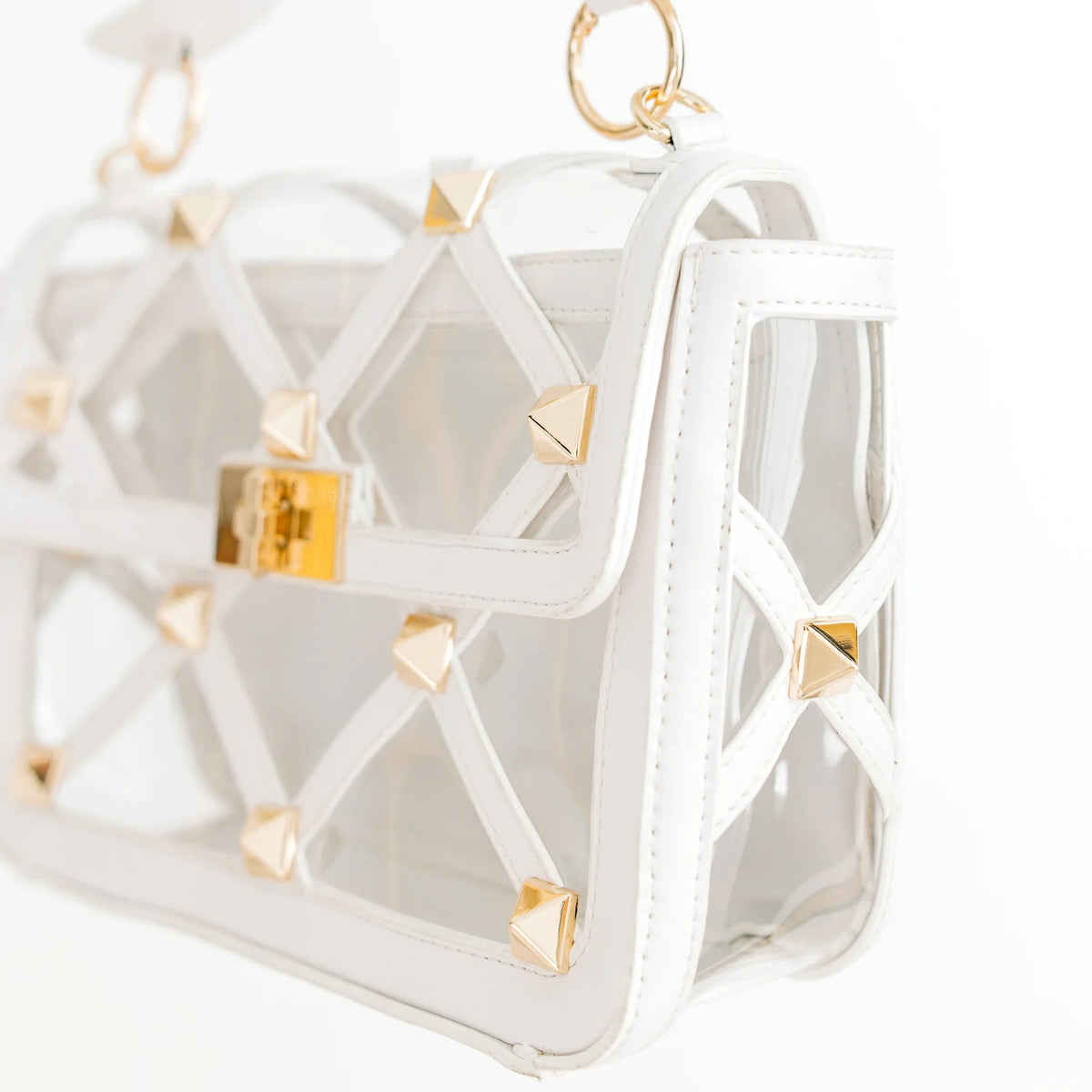Lily Clear Vegan Leather Studded Handbag Stadium Approved