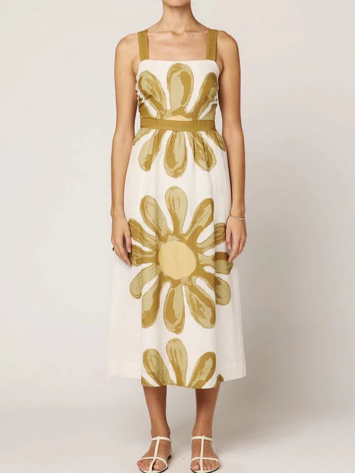 cleobella clara ankle dress in floral placed print