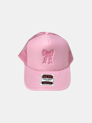 coquette bow trucker hat pink colorway front view