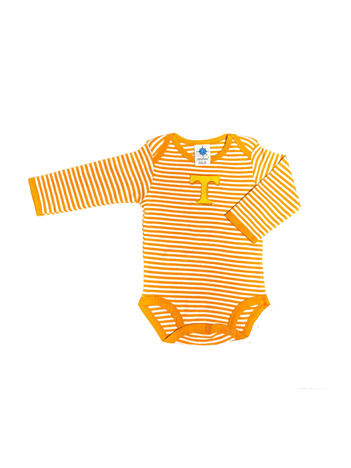 University of Tennessee Newborn & Baby Orange & White Striped Long Sleeve Bodysuit Embroidered Power T Logo TN Vols Gameday