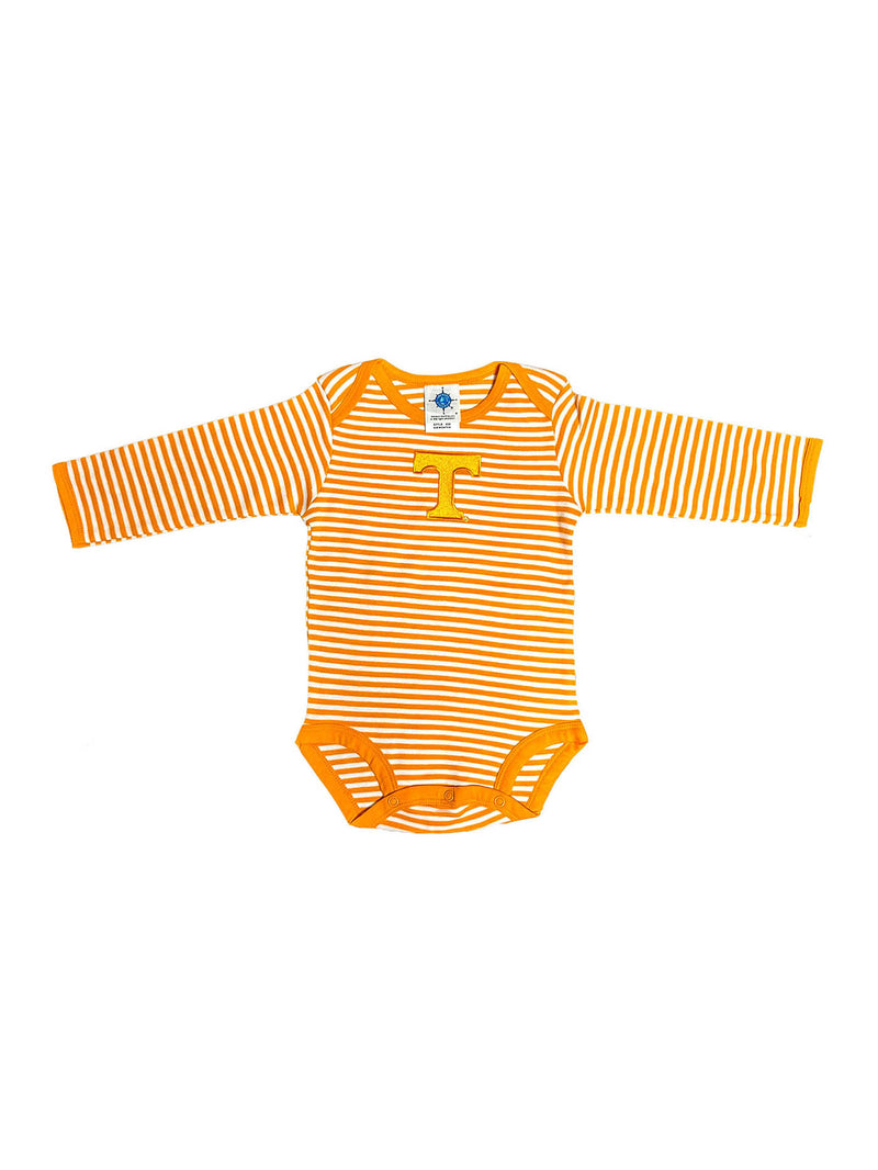 University of Tennessee Newborn & Baby Orange & White Striped Long Sleeve Bodysuit Embroidered Power T Logo TN Vols Gameday