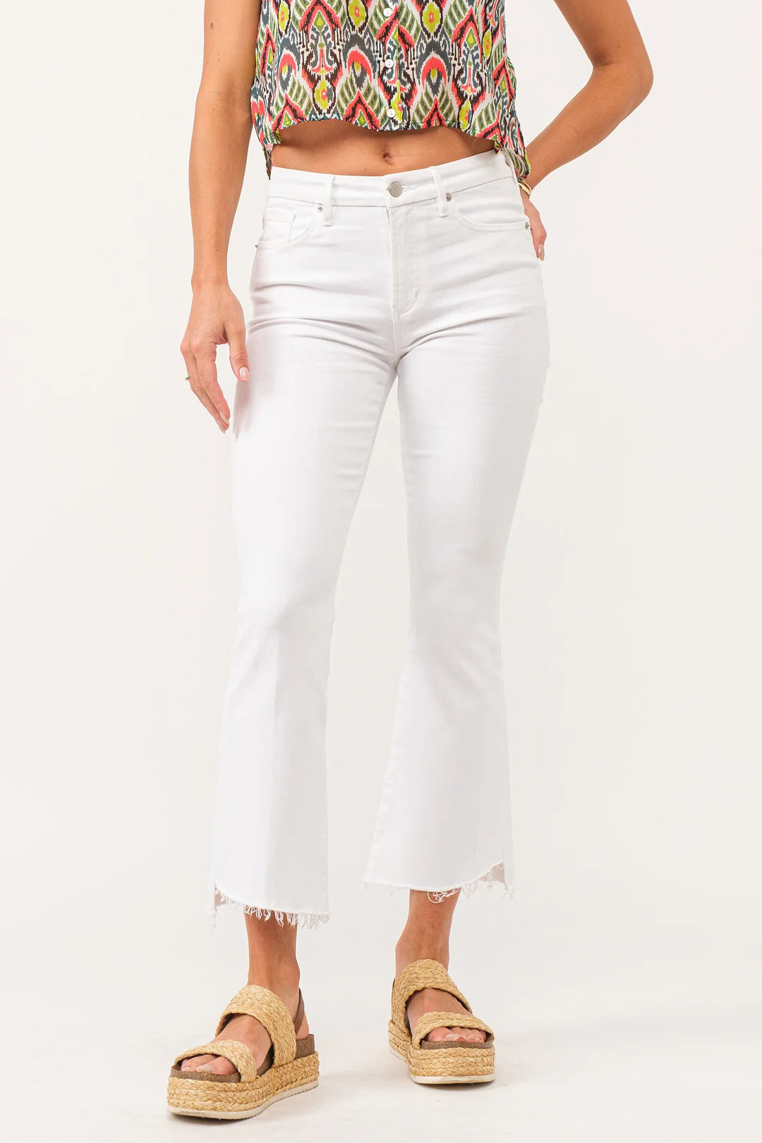 dear john jeanne high rise cropped flare jeans in white-front