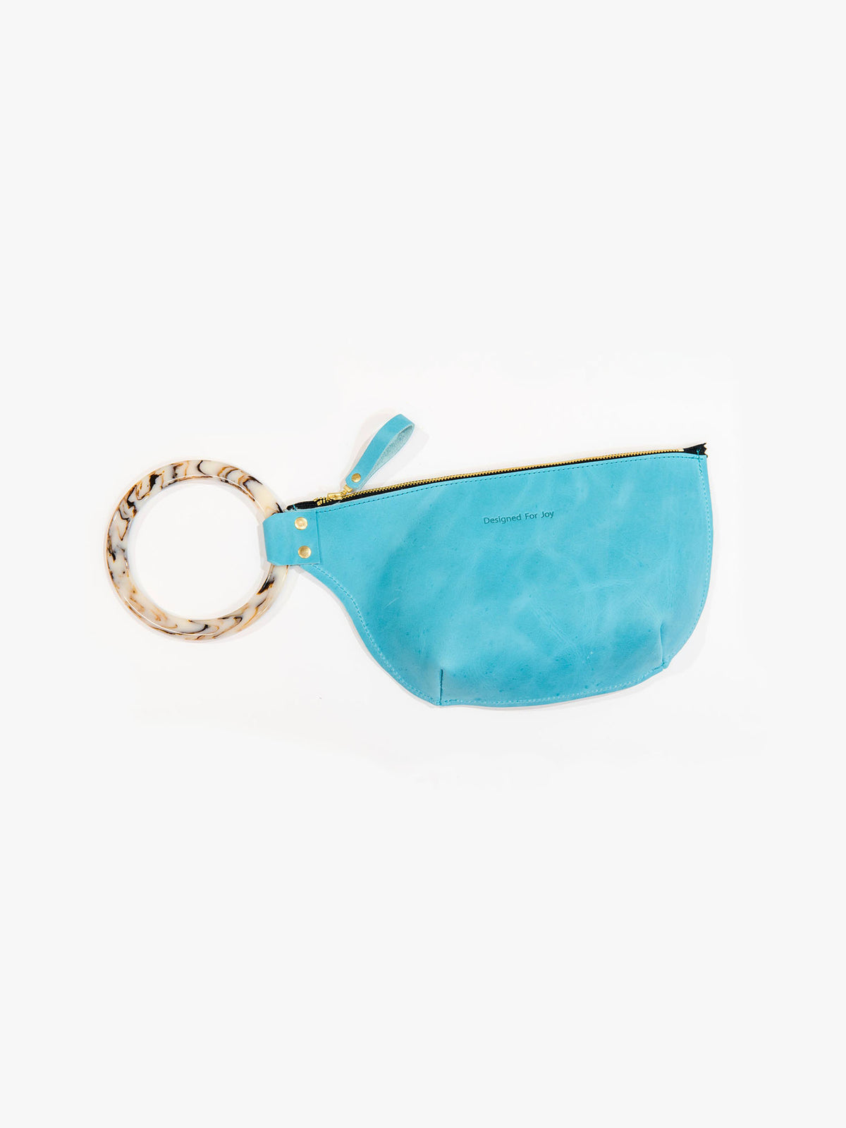 designed for joy inez ring handle wristlet in aqua