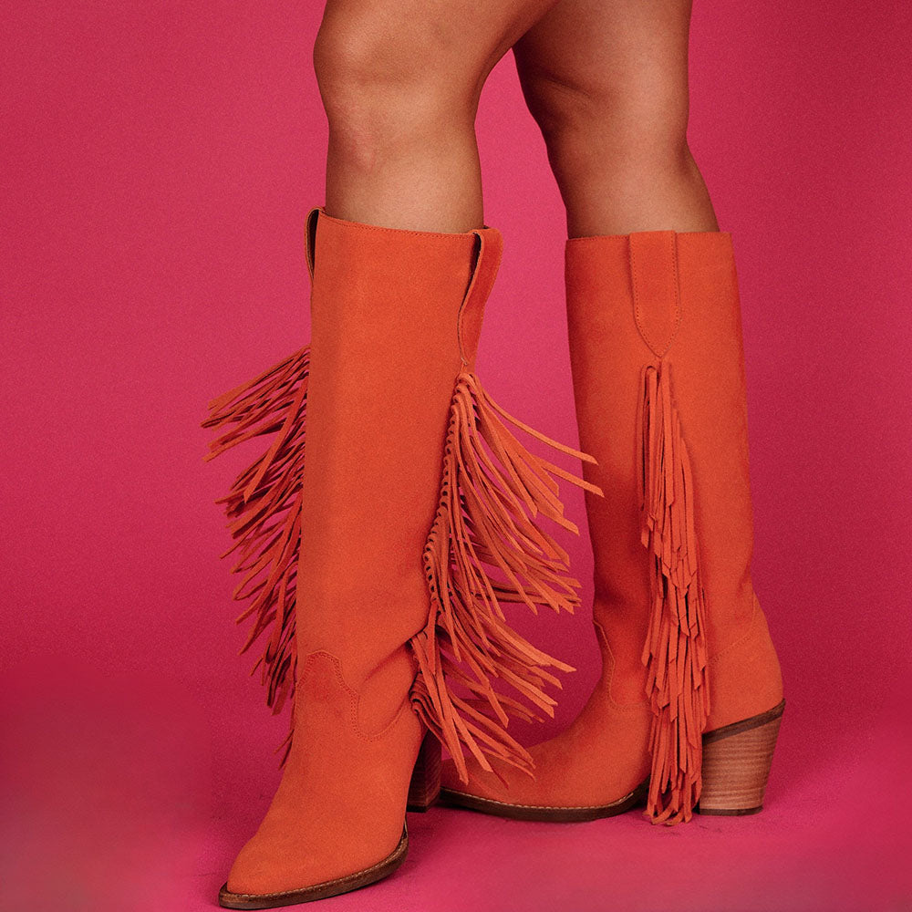 Dingo1969 Twister Fringe Tall Orange Boot