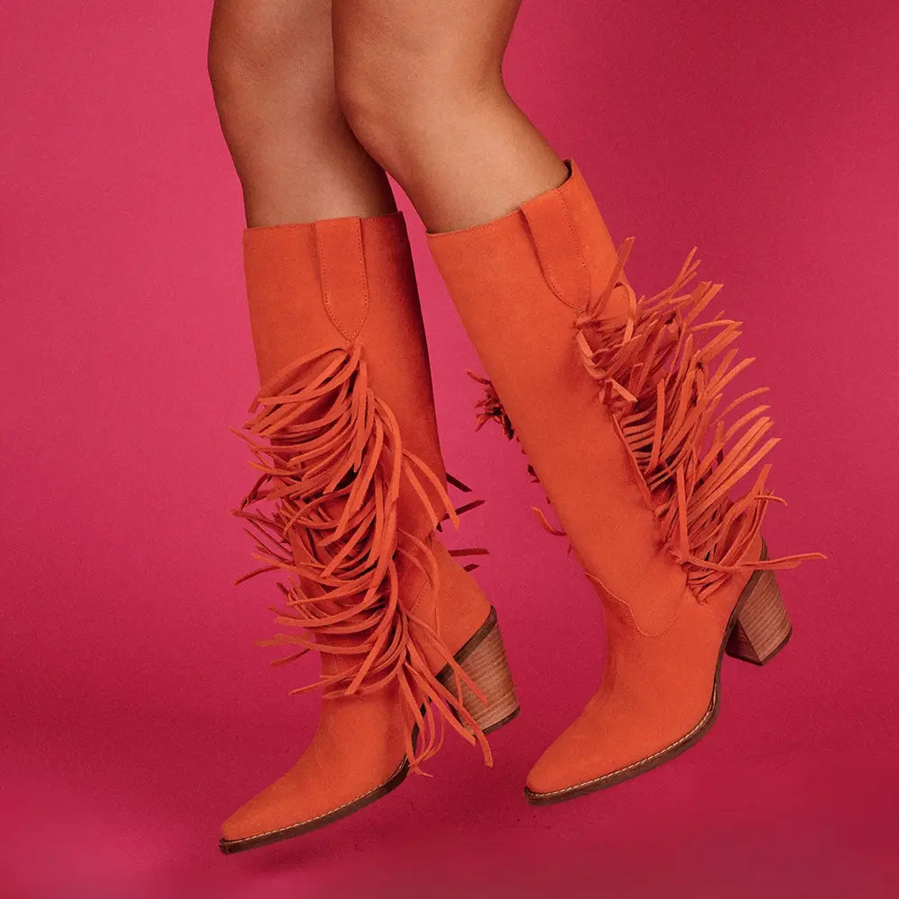 Dingo1969 Twister Fringe Tall Orange Boot