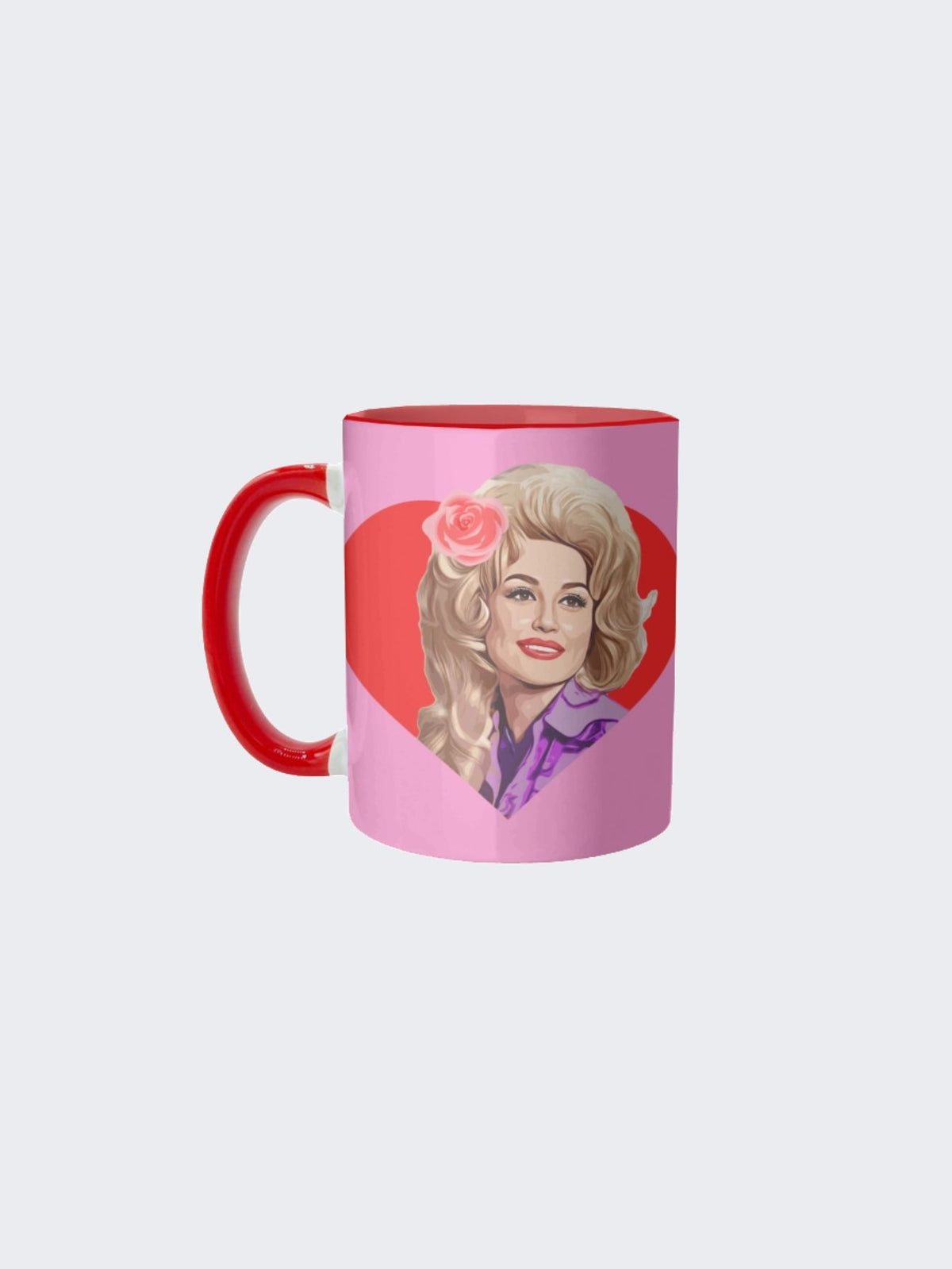 dolly parton in red heart coffee mug