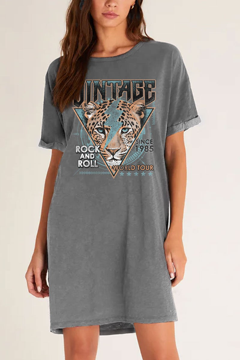 vintage leopard mineral graphic t-shirt dress in grey