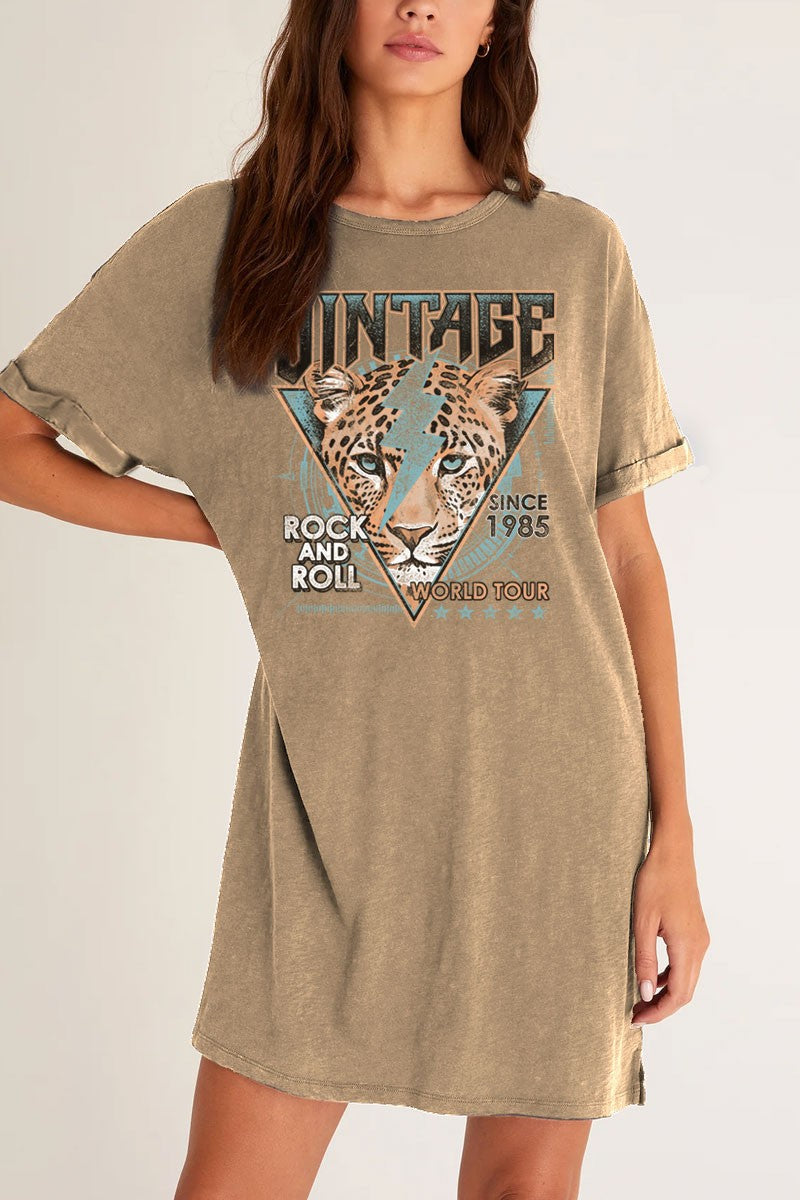 vintage leopard mineral graphic t-shirt dress in taupe