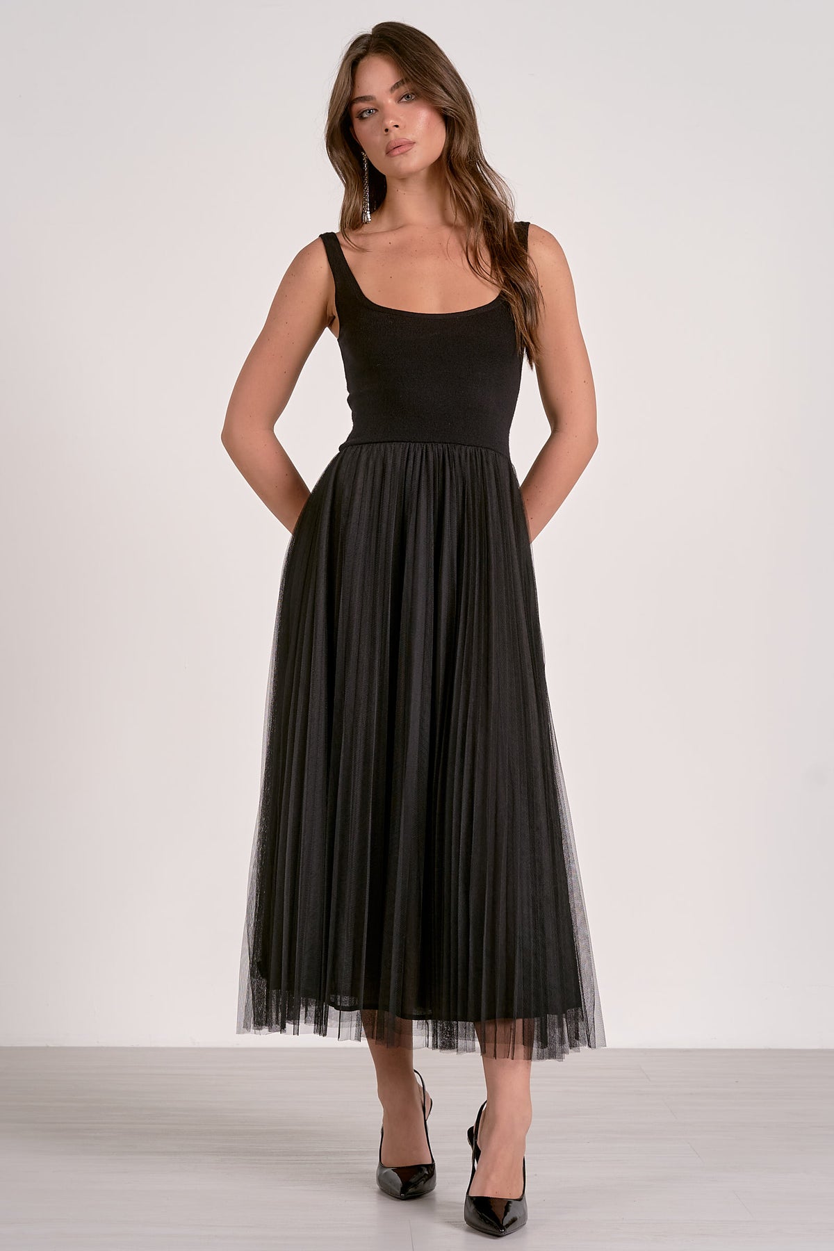 Tulle Overlay Maxi Dress