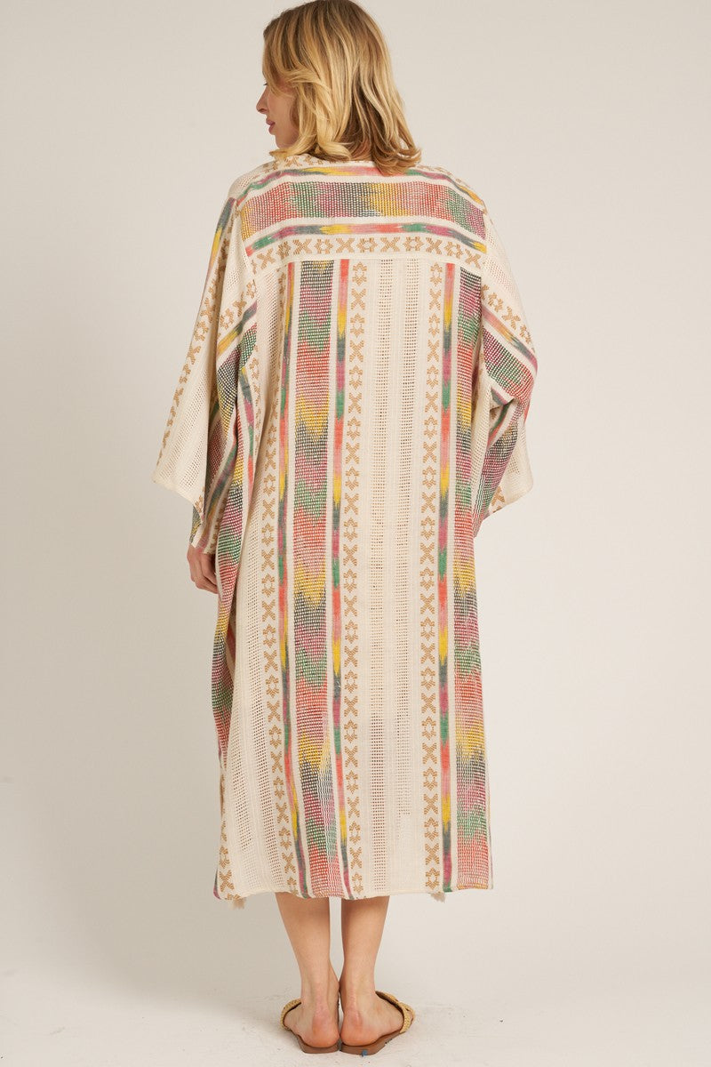 embroidered maxi kimono with tassel detail in cream multicolor-back 